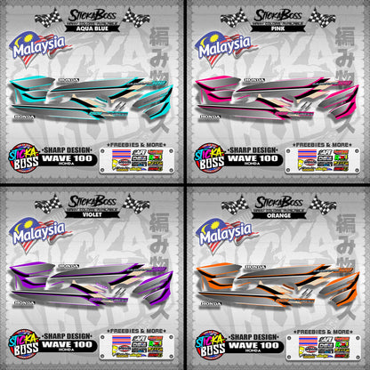 HONDA WAVE 100 MALAYSIAN DECALS ( SHARP DESIGN )【WITH FREEBIES】