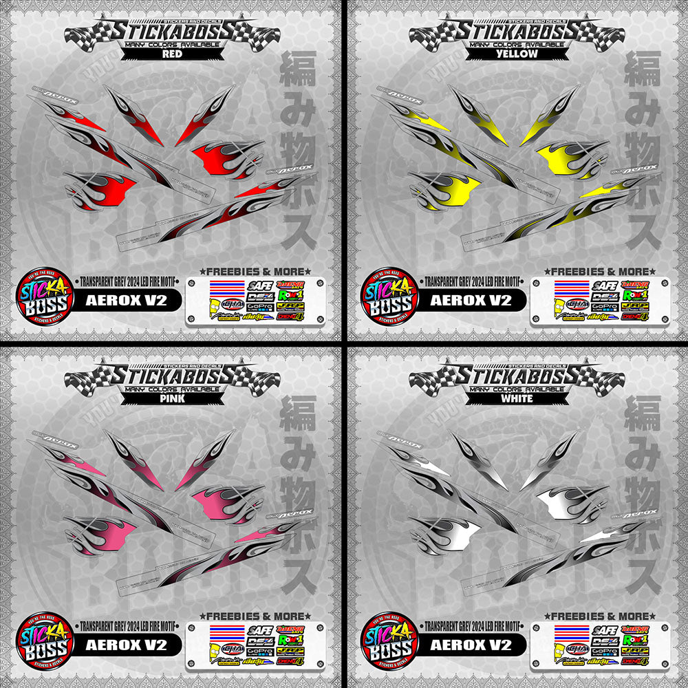【PREMIUM UV PRINT】TRANSPARENT AEROX V2 DECALS ( GREY 2024 LED FIRE MOTIF )【WITH FREEBIES】
