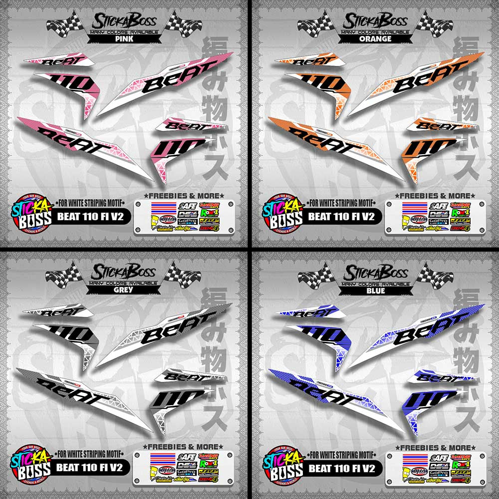 BEAT 110 FI V2 DECALS ( FOR WHITE STRIPING MOTIF ) [ PREMIUM GLOSSY LAMINATED ]【WITH FREEBIES】