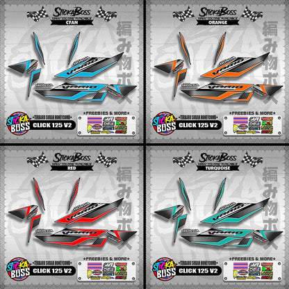 CLICK 125 V2 DECALS ( TERBARU SUDAH HONEYCOMB )【WITH FREEBIES】