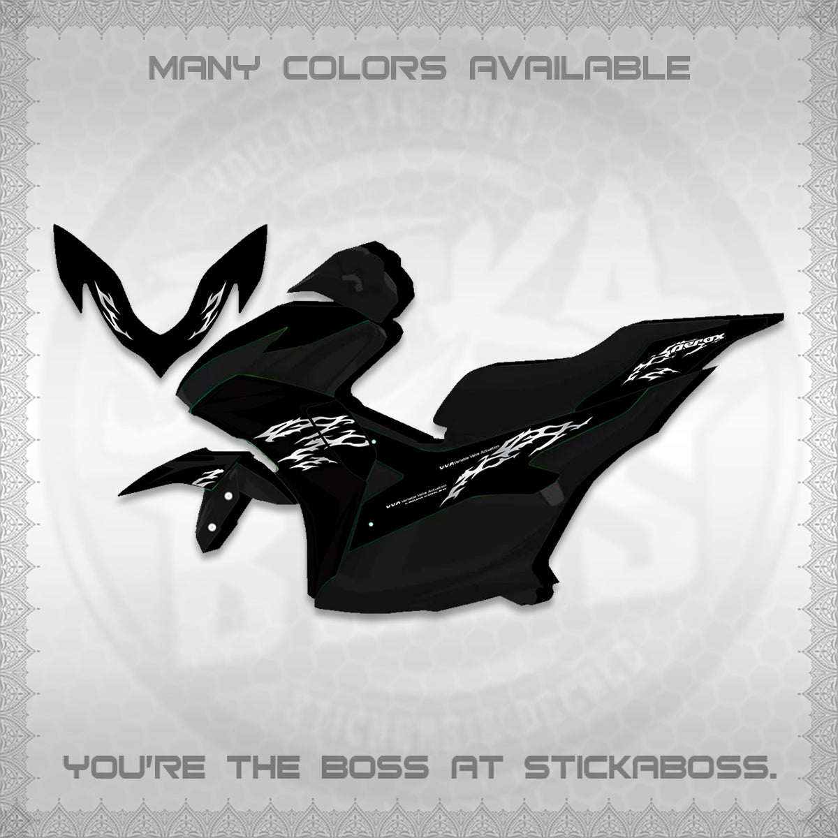AEROX 155 V2 FOR WHITE DECALS (2026 TRIBAL LIGHTNING DESIGN) STICKER KITS BY STICKABOSS