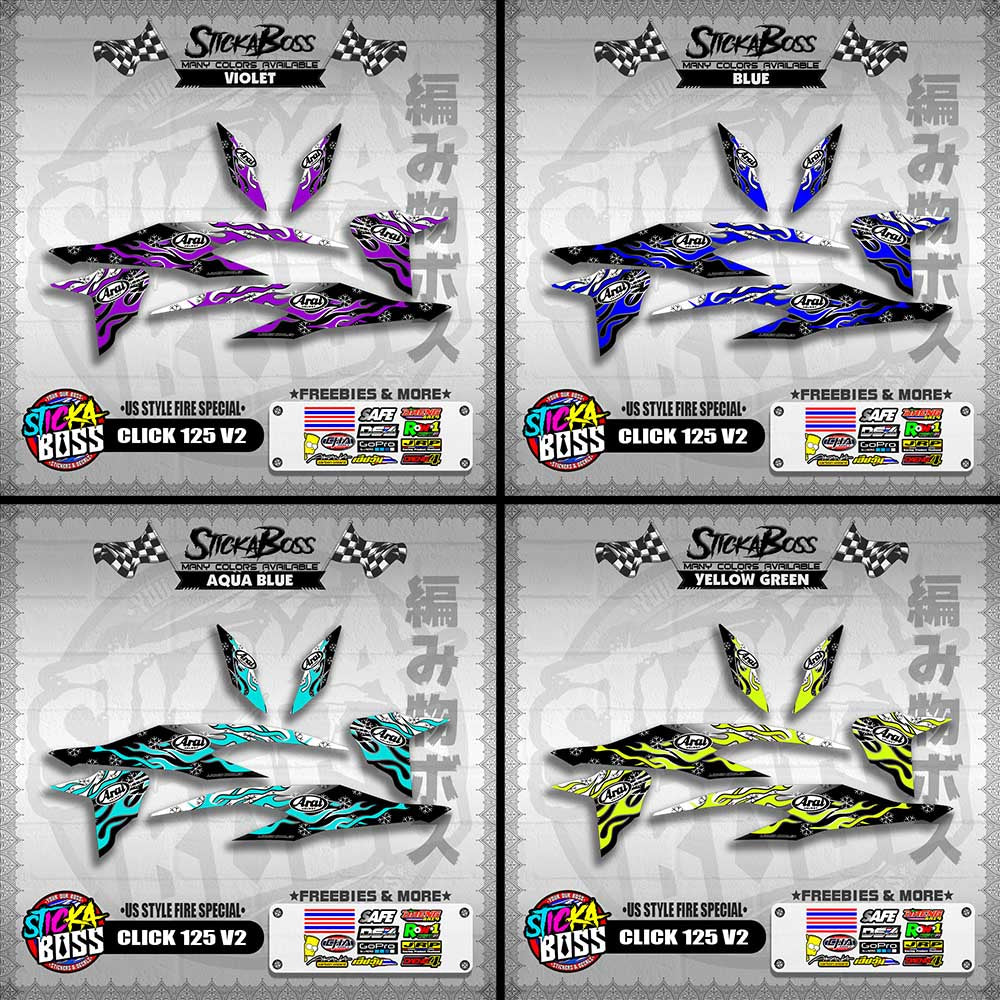CLICK 125 V2 DECALS ( US STYLE FIRE SPECIAL )【WITH FREEBIES】