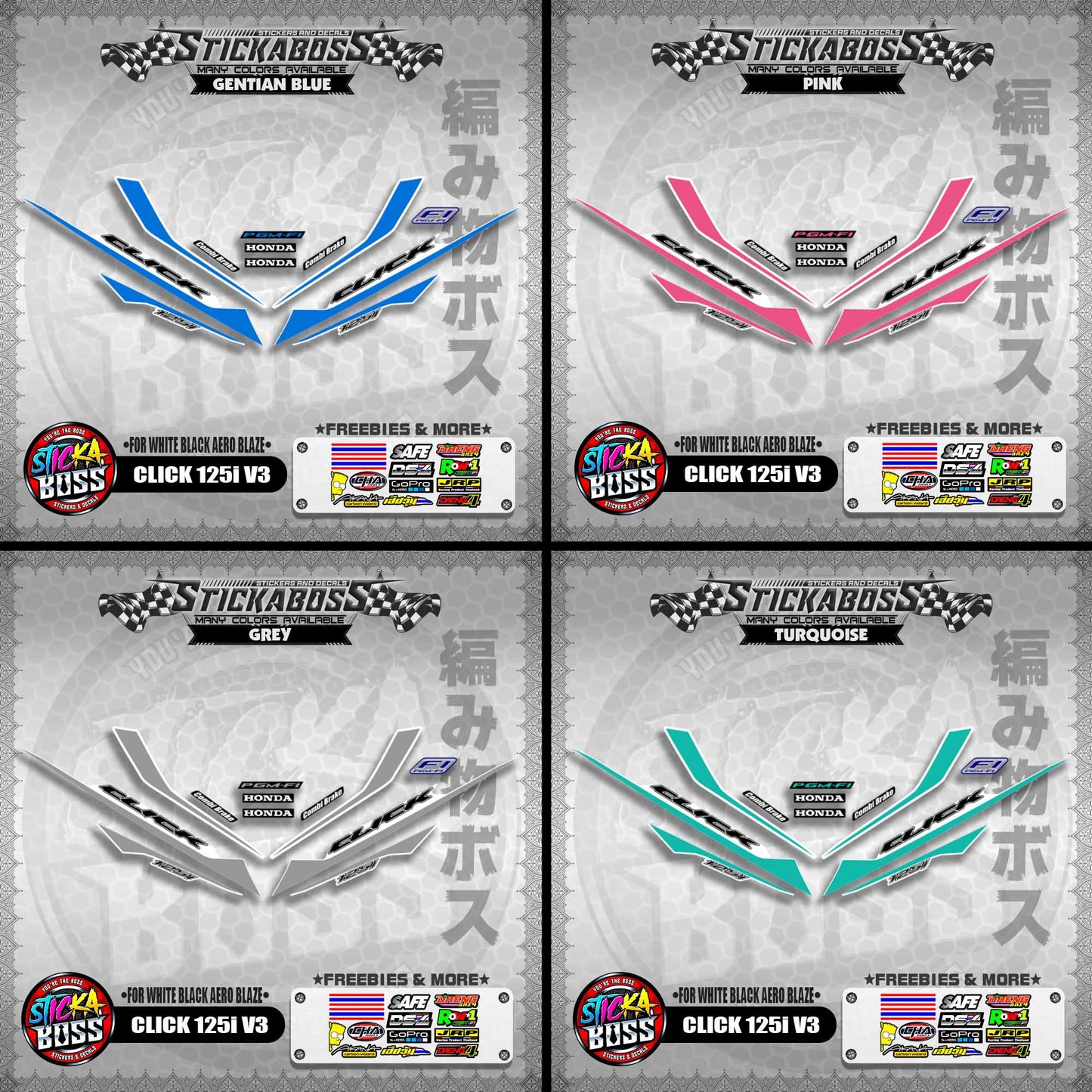 CLICK 125i V3 STICKER DECALS ( FOR WHITE BLACK AERO BLAZE )【WITH FREEBIES】
