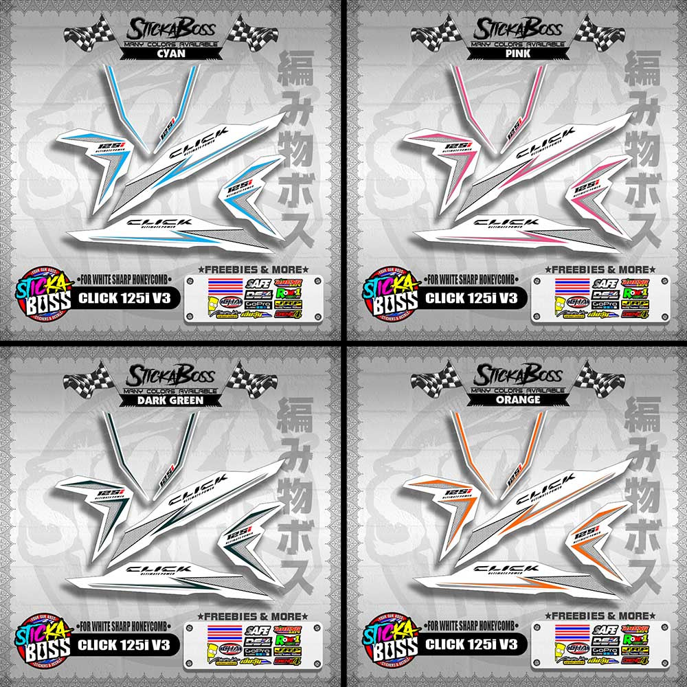 CLICK 125i V3 DECALS ( FOR WHITE SHARP HONEYCOMB )【WITH FREEBIES】