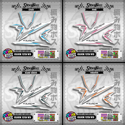 CLICK 125i V3 DECALS ( FOR WHITE SHARP HONEYCOMB )【WITH FREEBIES】