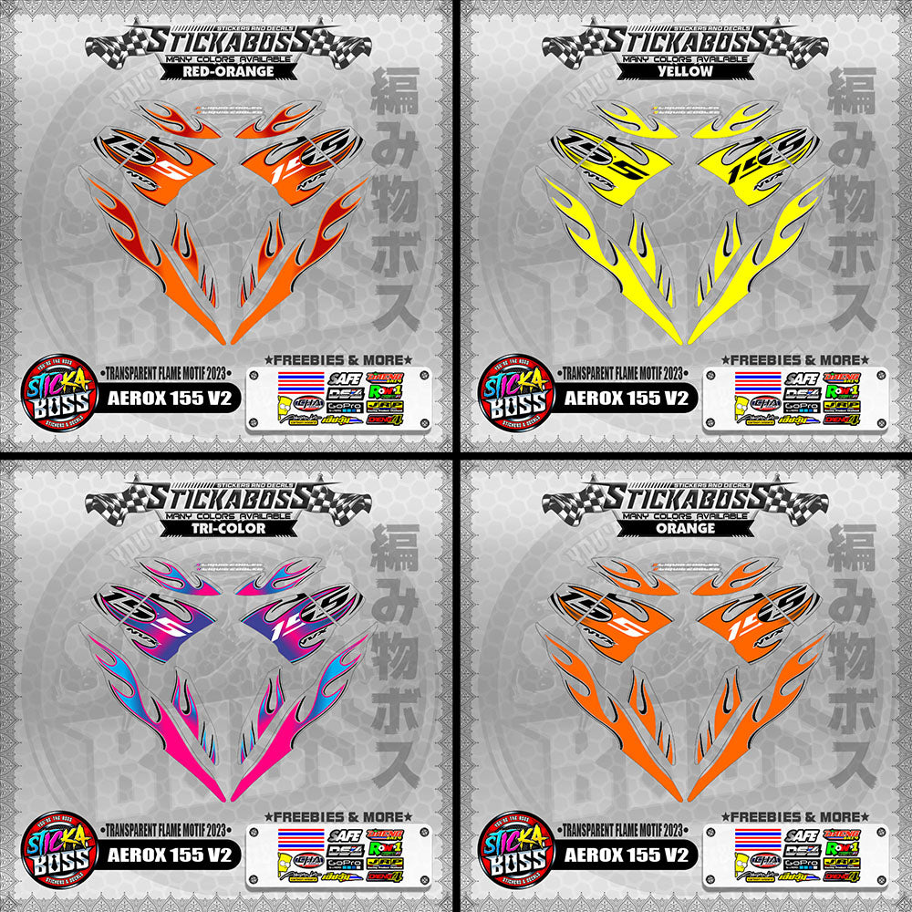 [ PREMIUM UV PRINT ] TRANSPARENT AEROX 155 V2 (  FLAME MOTIF 2023 )【WITH FREEBIES】