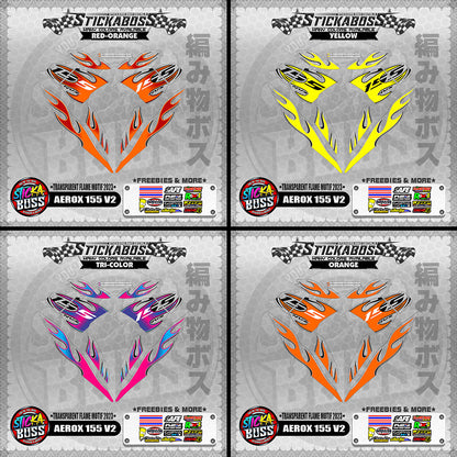 [ PREMIUM UV PRINT ] TRANSPARENT AEROX 155 V2 (  FLAME MOTIF 2023 )【WITH FREEBIES】