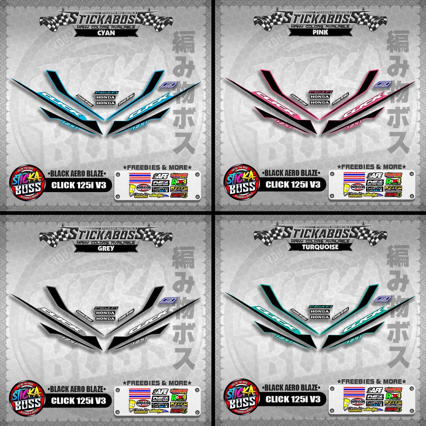 CLICK 125i V3 STICKER DECALS ( BLACK AERO BLAZE )【WITH FREEBIES】