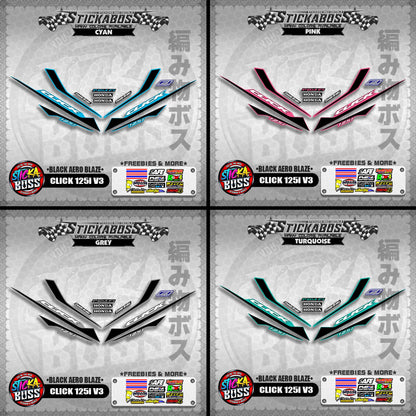 CLICK 125i V3 STICKER DECALS ( BLACK AERO BLAZE )【WITH FREEBIES】