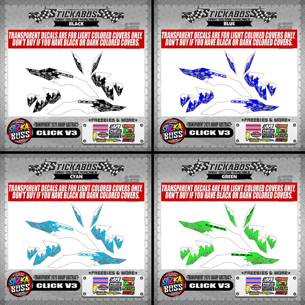 CLICK V3 INDO STICKER DECALS ( TRANSPARENT 2025 SHARP ABSTRACT )【WITH FREEBIES】