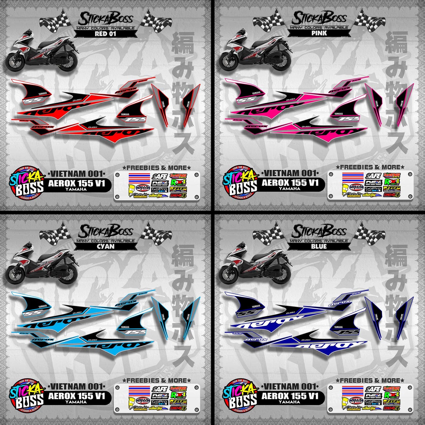 AEROX 155 V1 DECALS ( VIETNAM 001 )【WITH FREEBIES】