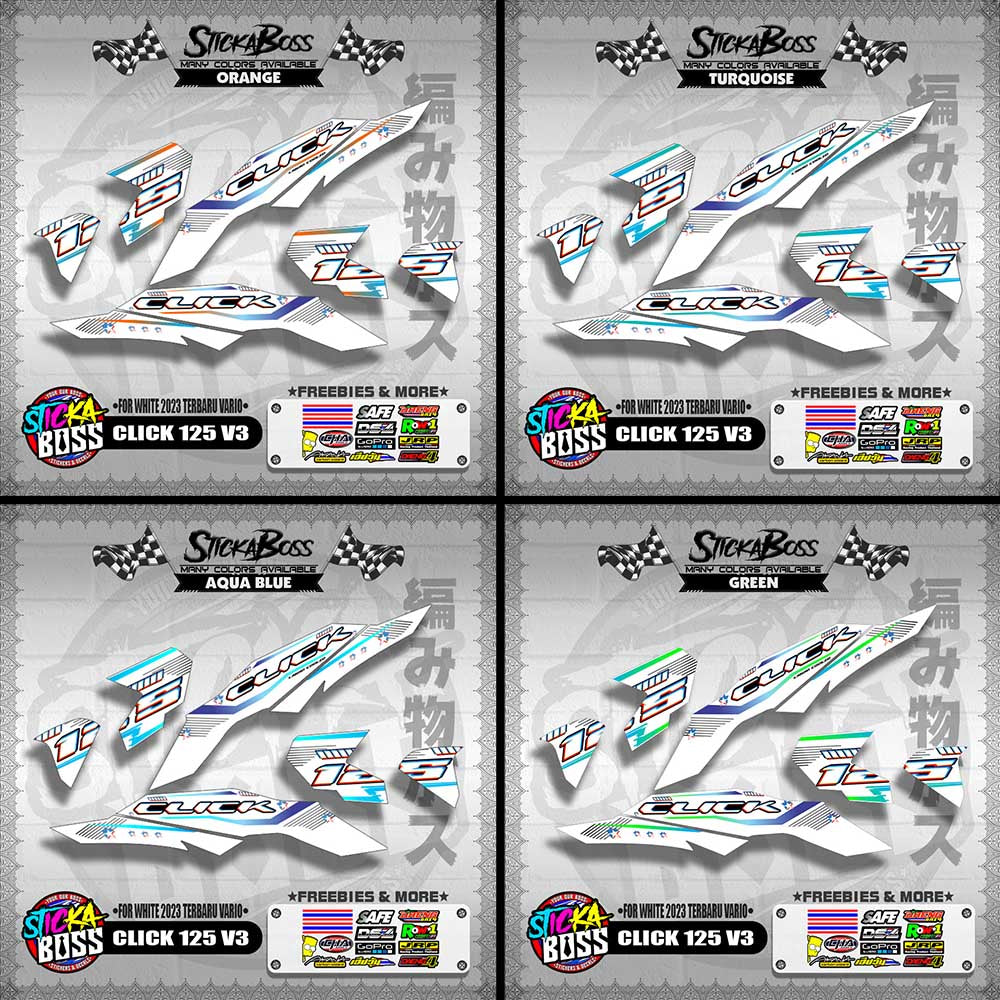 CLICK 125 V3 DECALS ( FOR WHITE 2023 TERBARU VARIO ) [ PREMIUM GLOSSY LAMINATED ]【WITH FREEBIES】