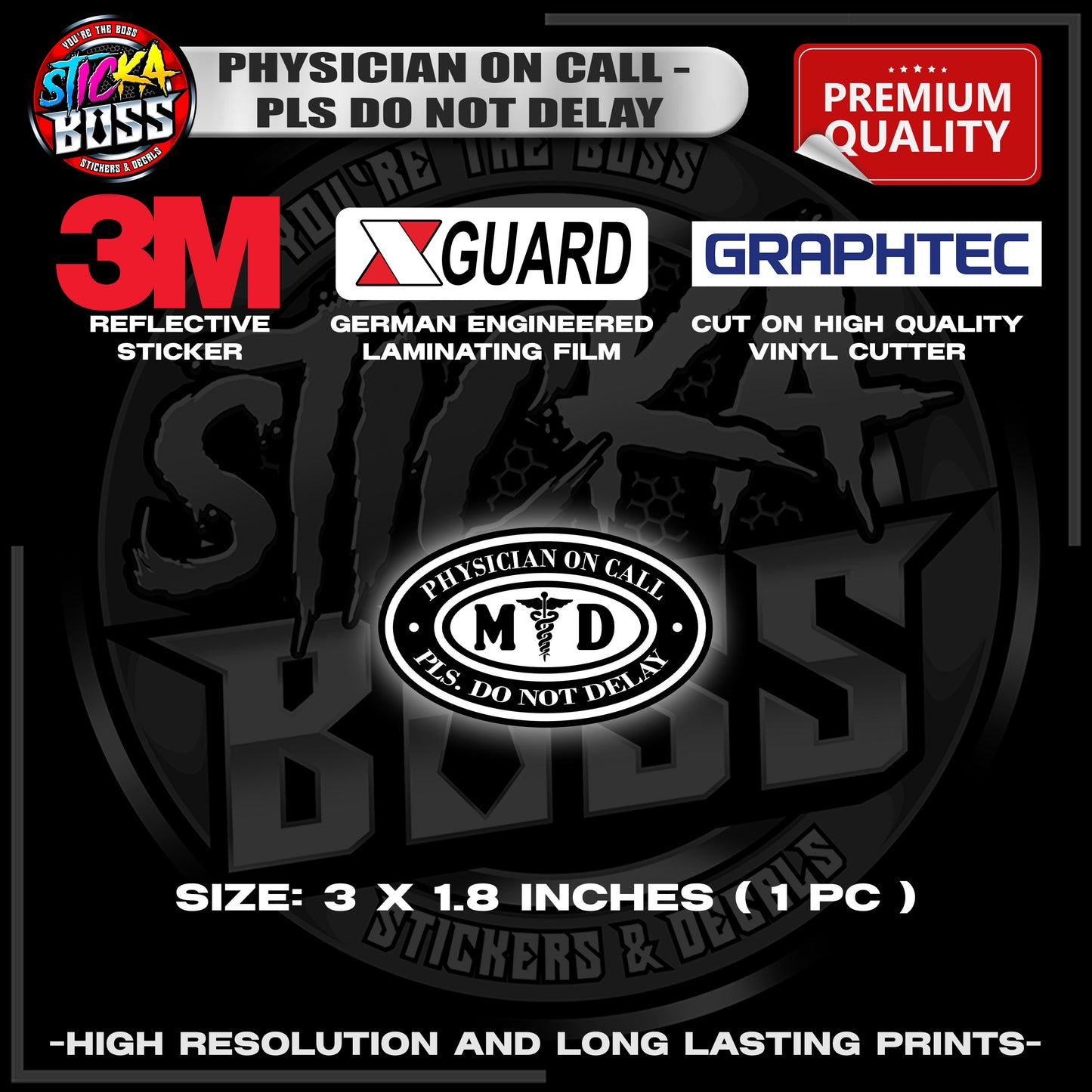 PHYSICIAN ON CALL - PLS DO NOT DELAY | 3M REFLECTIVE STICKER | PREMIUM LAMINATED【PREMIUM QUALITY】