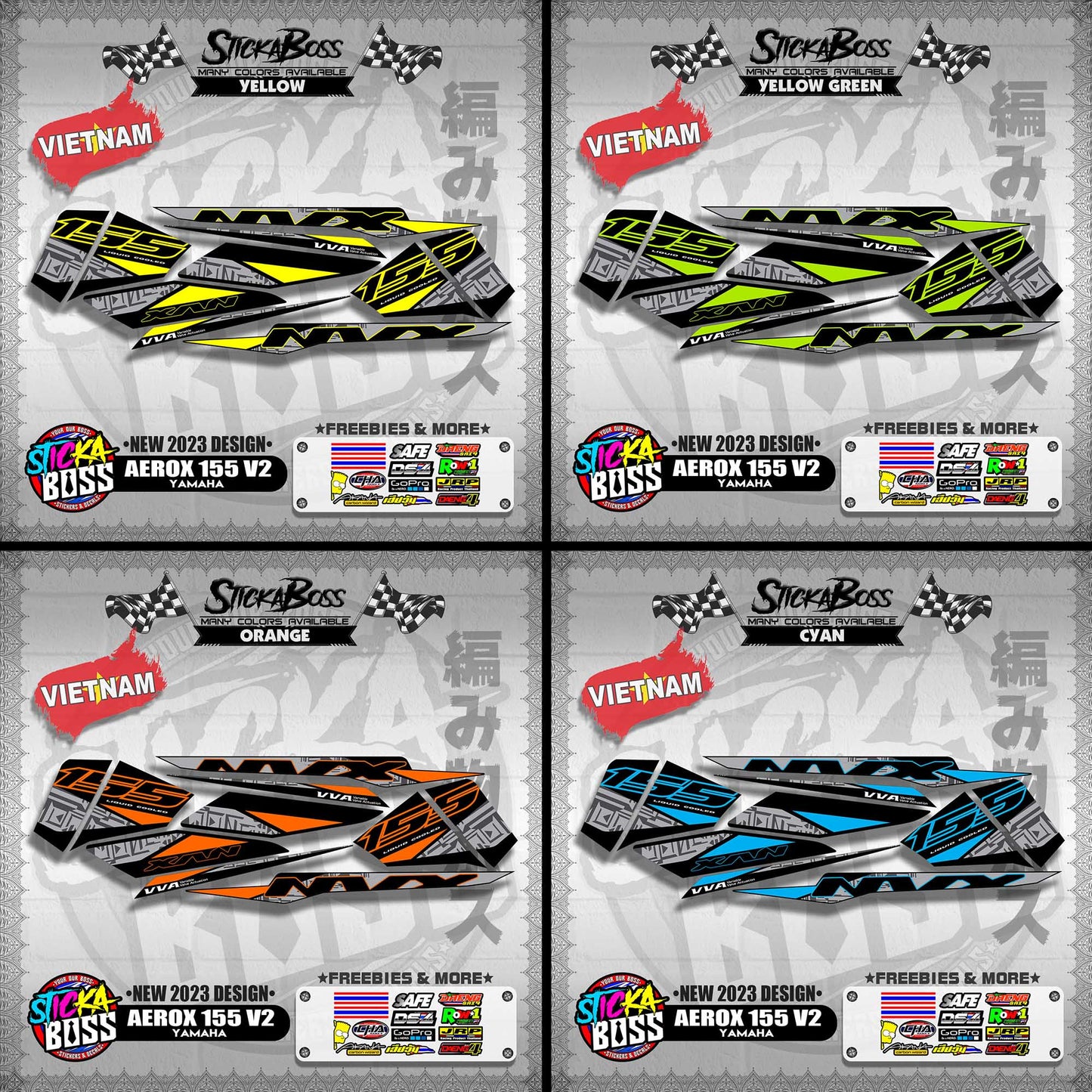 AEROX 155 V2 VIETNAM DECALS ( NEW 2023 DESIGN )【WITH FREEBIES】