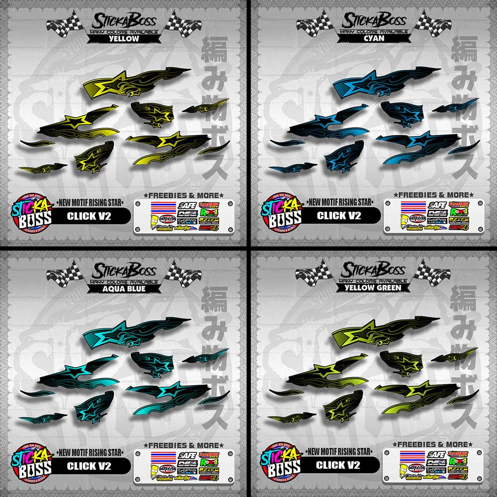 CLICK V2 DECALS ( NEW MOTIF RISING STAR ) [ PREMIUM GLOSSY LAMINATED ]【WITH FREEBIES】