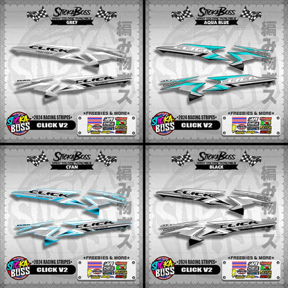 CLICK V2 DECALS ( 2024 RACING STRIPES ) [ PREMIUM GLOSSY LAMINATED ]【WITH FREEBIES】
