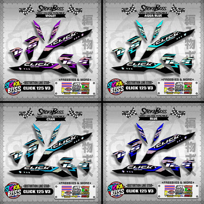 CLICK 125 V3 DECALS ( DISTORTION LINE STAR )【WITH FREEBIES】