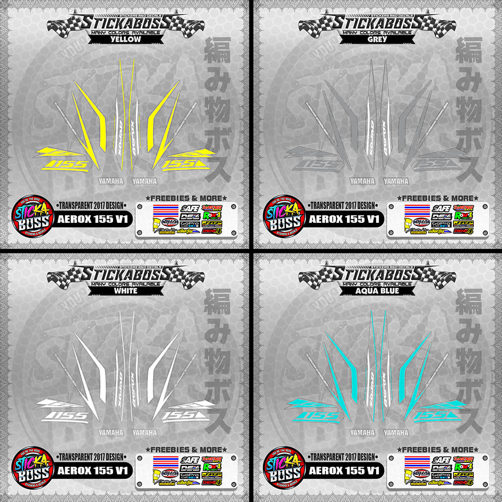 【PREMIUM UV PRINT】TRANSPARENT AEROX 155 V1 STOCK DECALS ( 2017 DESIGNS )【WITH FREEBIES】