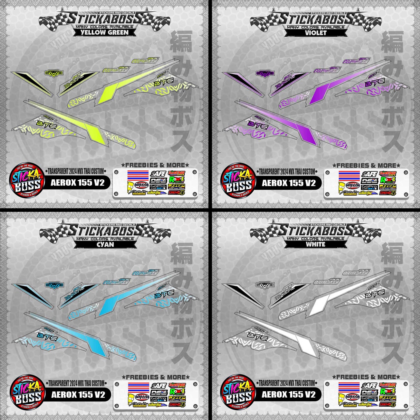 【PREMIUM UV PRINT】TRANSPARENT AEROX 155 V2 DECALS ( 2024 NVX THAI CUSTOM )【WITH FREEBIES】