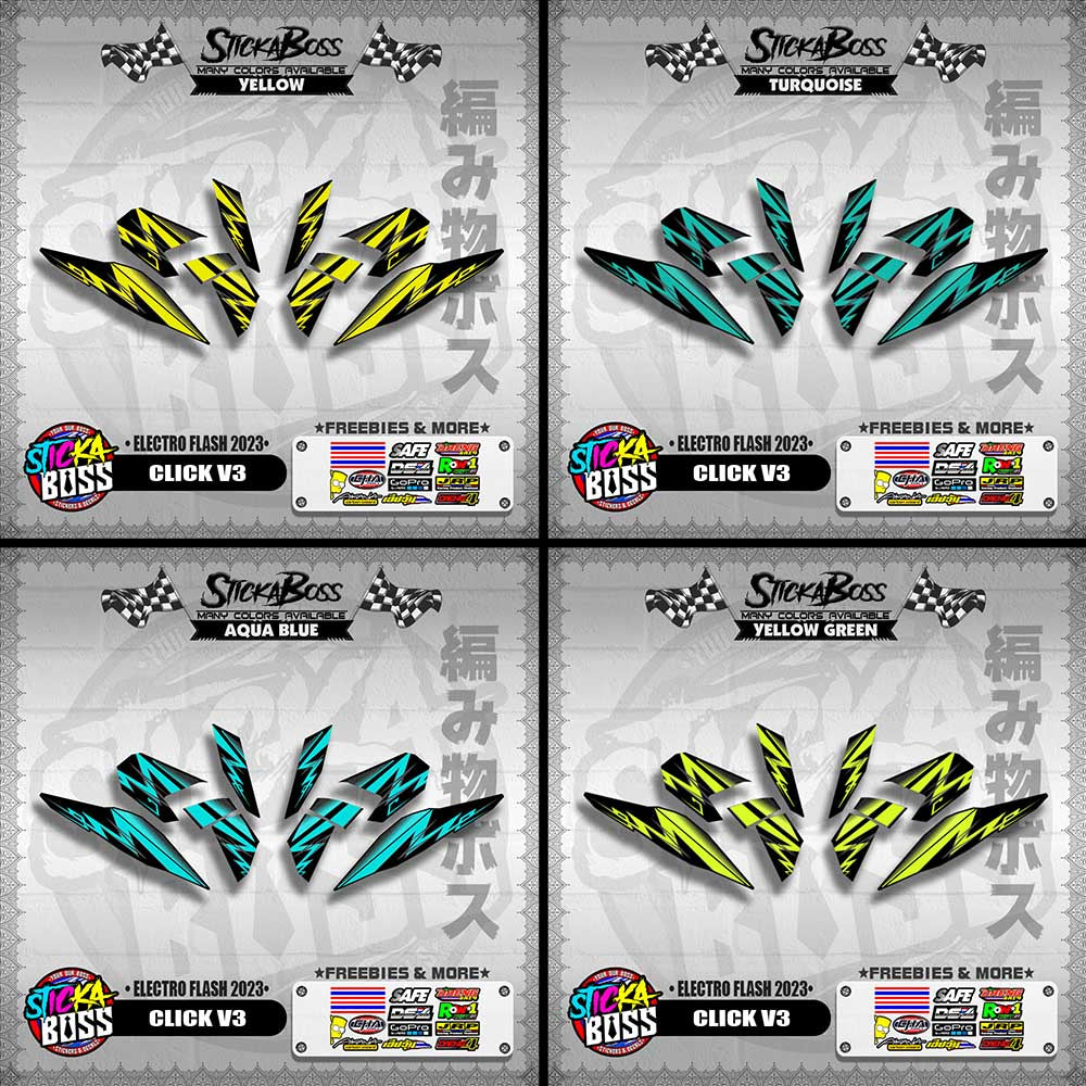 CLICK V3 DECALS ( ELECTRO FLASH 2023 ) [ PREMIUM GLOSSY LAMINATED ]【WITH FREEBIES】