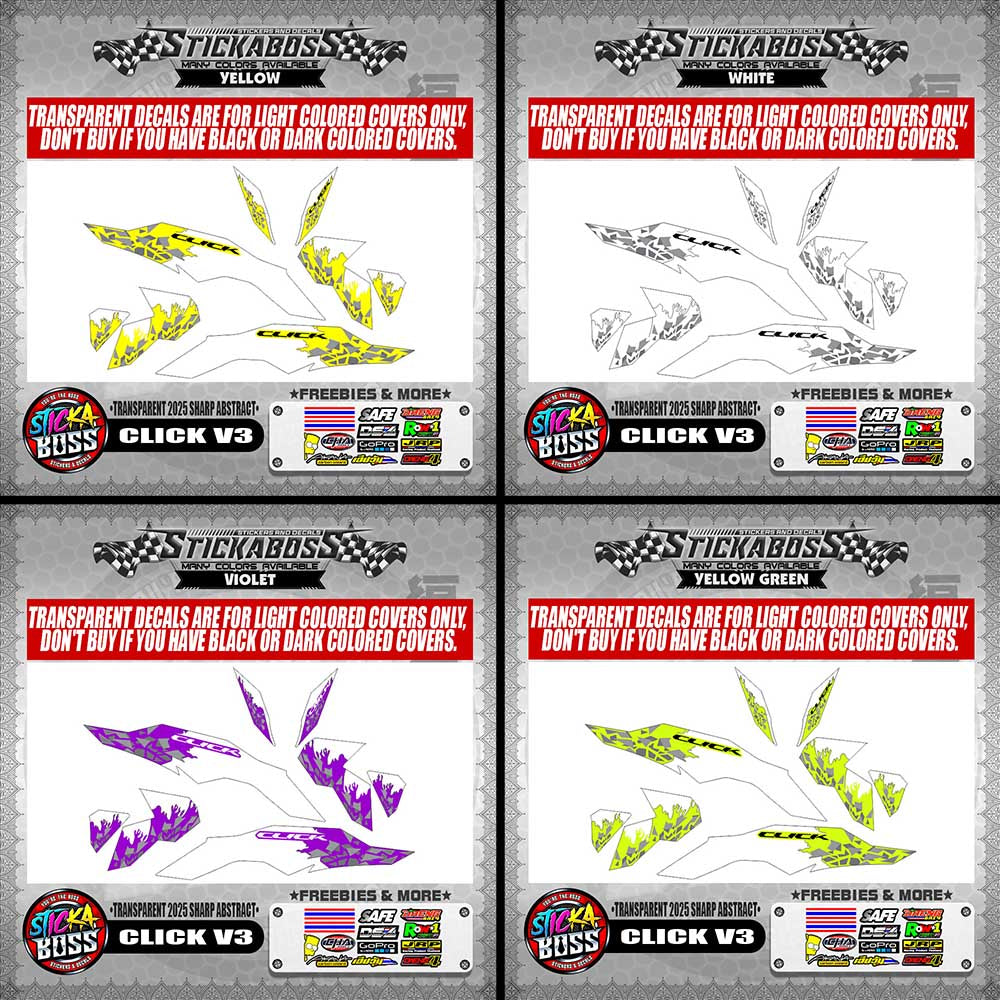 CLICK V3 INDO STICKER DECALS ( TRANSPARENT 2025 SHARP ABSTRACT )【WITH FREEBIES】