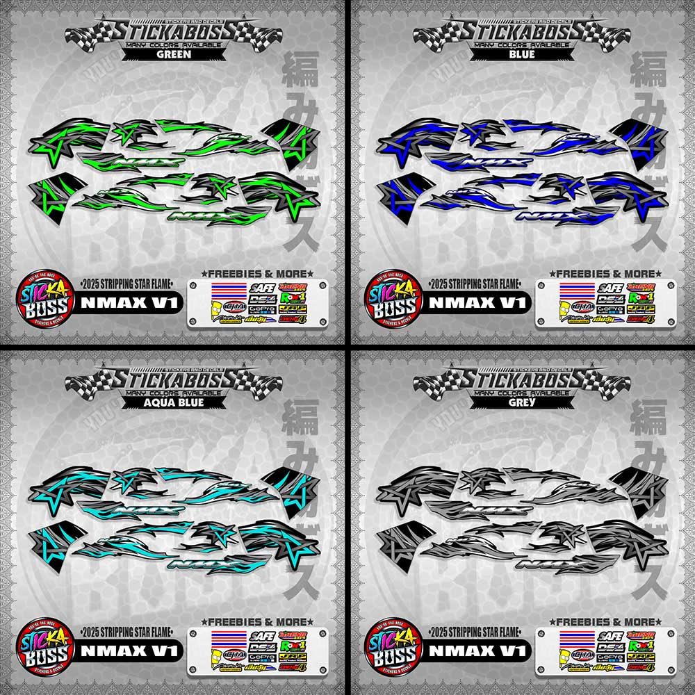 NMAX V1 STICKER DECALS ( 2025 STRIPPING STAR FLAME )【WITH FREEBIES】