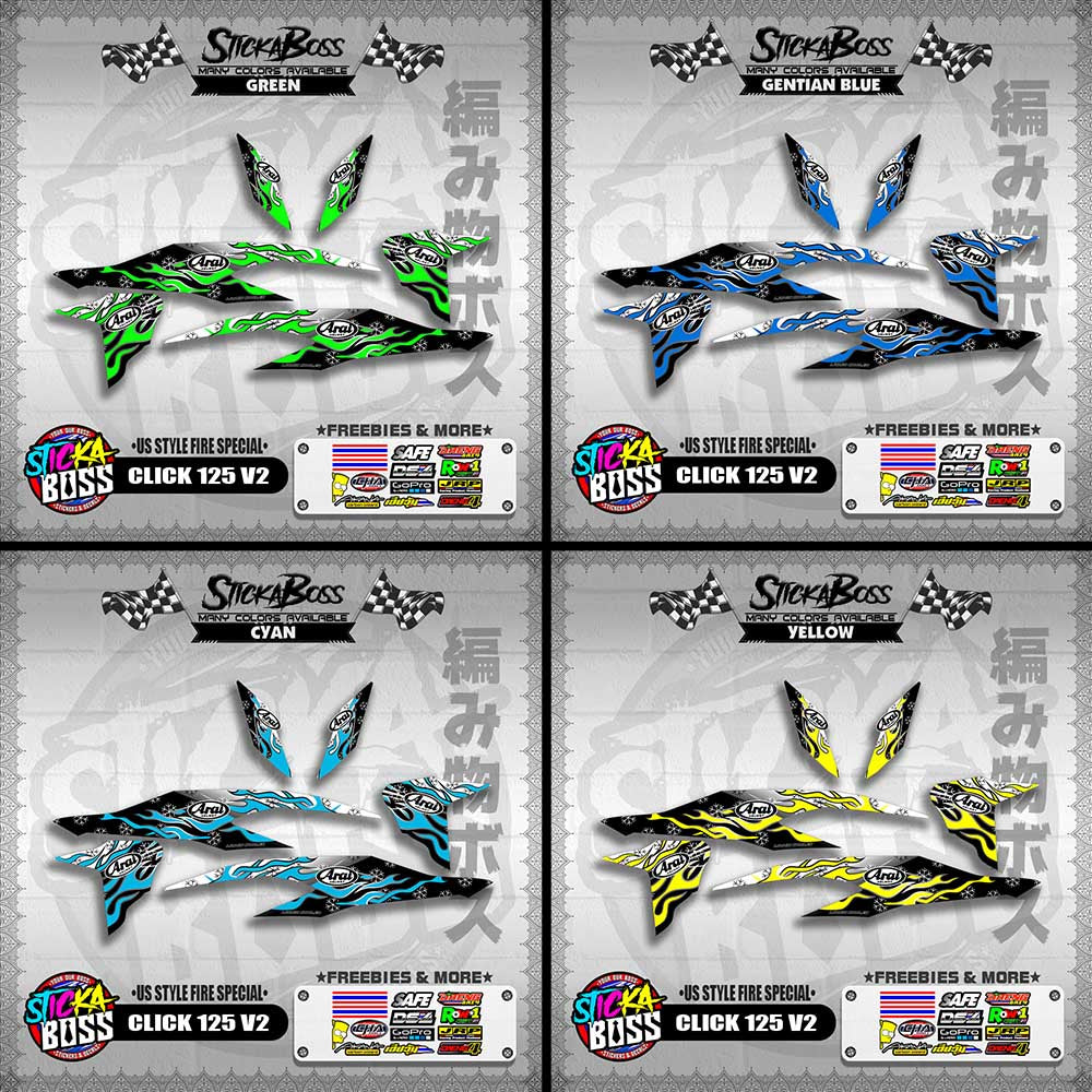 CLICK 125 V2 DECALS ( US STYLE FIRE SPECIAL )【WITH FREEBIES】