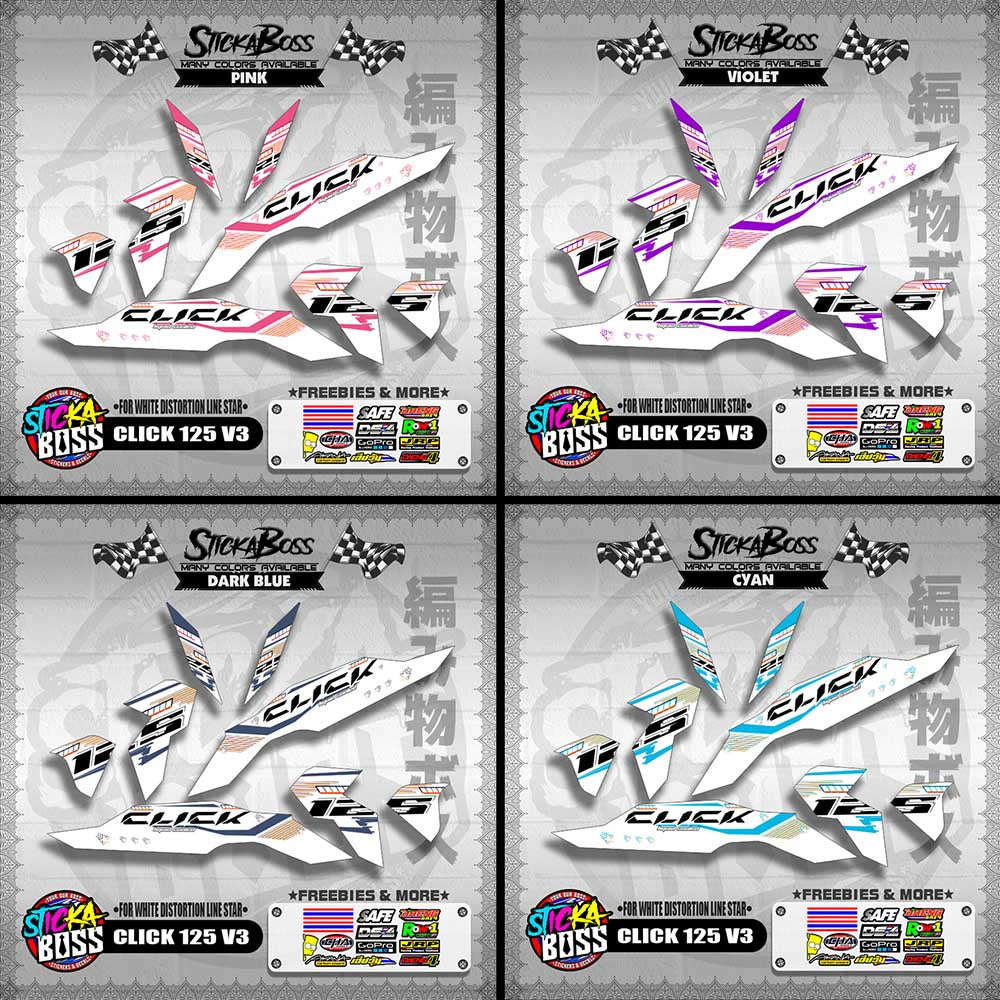 CLICK 125 V3 DECALS ( FOR WHITE DISTORTION LINE STAR )【WITH FREEBIES】