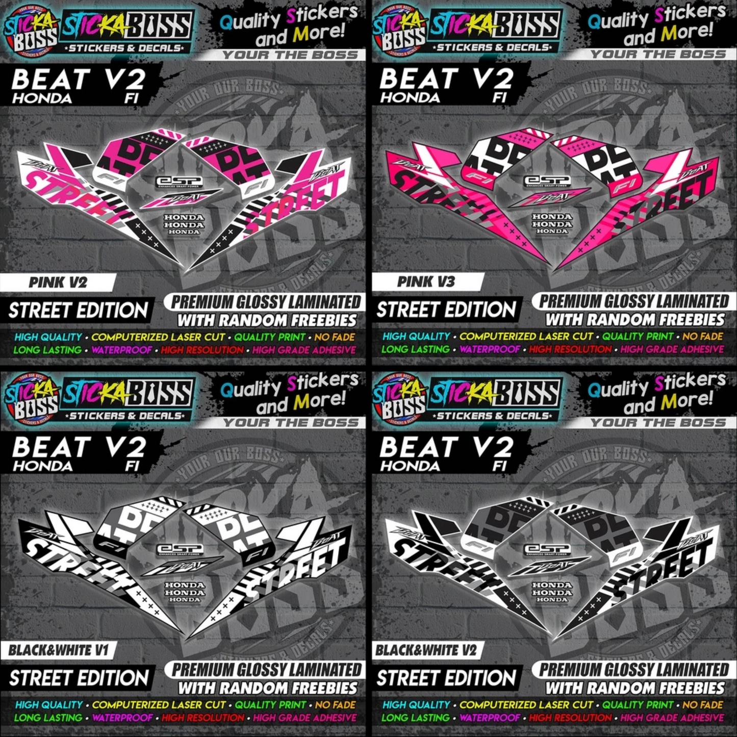 Honda Beat Fi V2 Stock Decals (Street Edition)【PREMIUM GLOSSY LAMINATED】