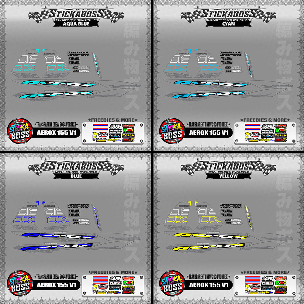 [ PREMIUM UV PRINT ] TRANSPARENT  AEROX 155 V1 DECALS ( NEW 2024 VORTEX )【WITH FREEBIES】