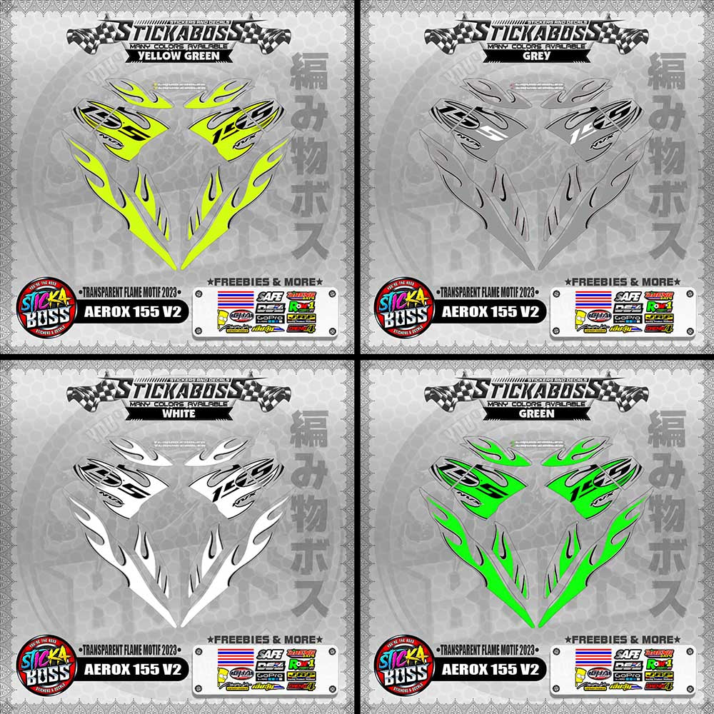 [ PREMIUM UV PRINT ] TRANSPARENT AEROX 155 V2 (  FLAME MOTIF 2023 )【WITH FREEBIES】