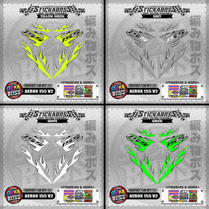 [ PREMIUM UV PRINT ] TRANSPARENT AEROX 155 V2 (  FLAME MOTIF 2023 )【WITH FREEBIES】