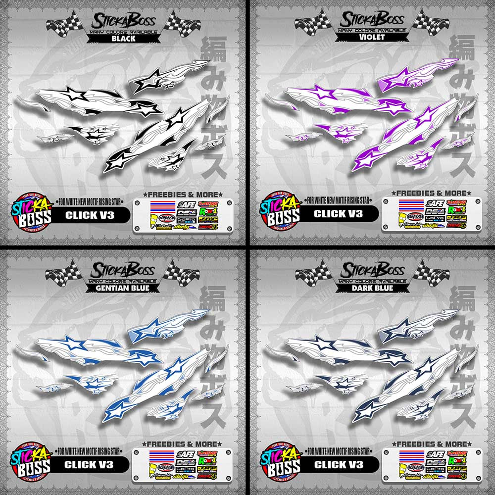 CLICK V3 DECALS ( FOR WHITE NEW MOTIF RISING STAR ) [ PREMIUM GLOSSY LAMINATED ]【WITH FREEBIES】