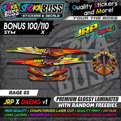 Sym Bonus 100/110/X Decals RAGE EDITION (JRP x DAENG v1)【PREMIUM GLOSSY LAMINATED】