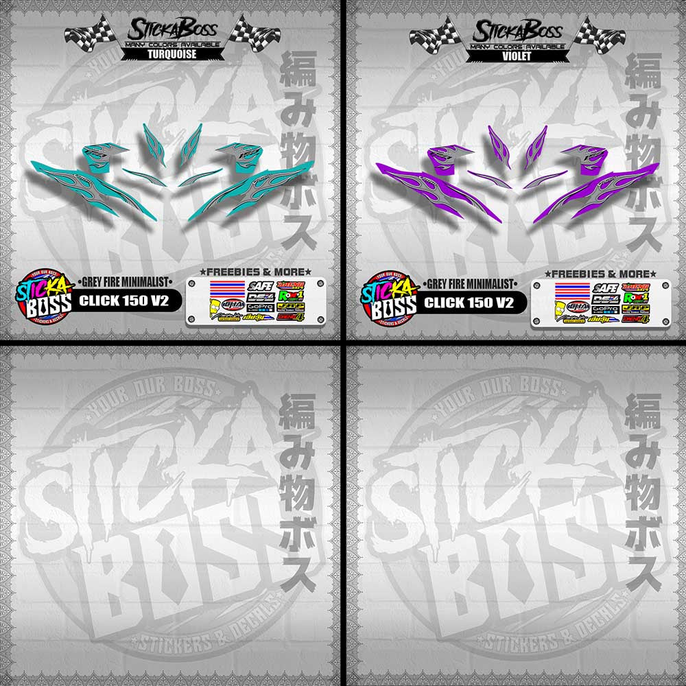 CLICK 150 V2 DECALS ( GREY FIRE MINIMALIST )【WITH FREEBIES】