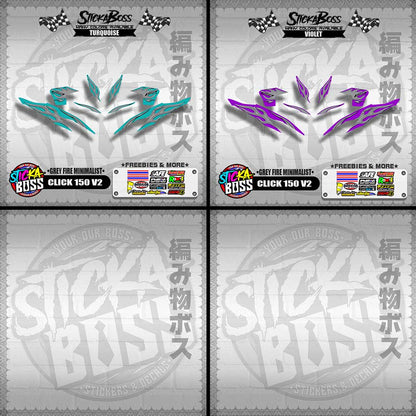 CLICK 150 V2 DECALS ( GREY FIRE MINIMALIST )【WITH FREEBIES】