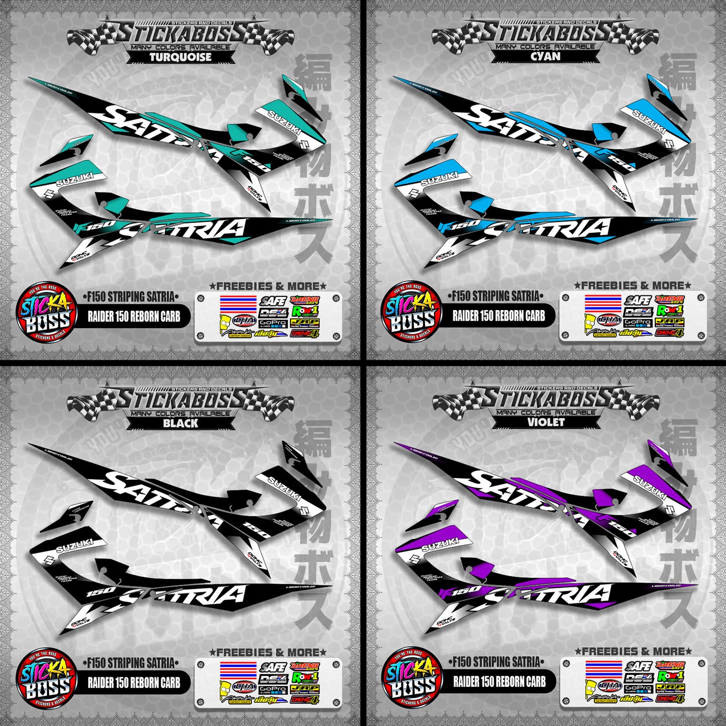 RAIDER 150 REBORN CARB STICKER DECALS ( F150 STRIPING SATRIA )【WITH FREEBIES】