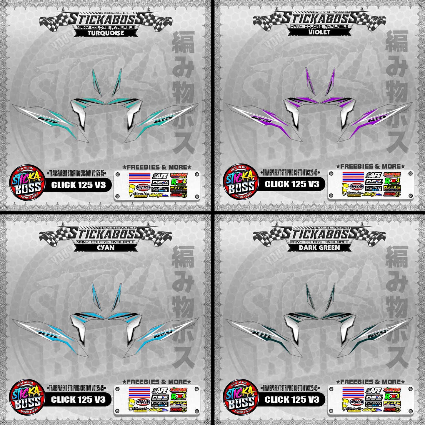 【PREMIUM UV PRINT】TRANSPARENT CLICK 125 V3 DECALS ( STRIPING CUSTOM VC125 45 )【WITH FREEBIES】