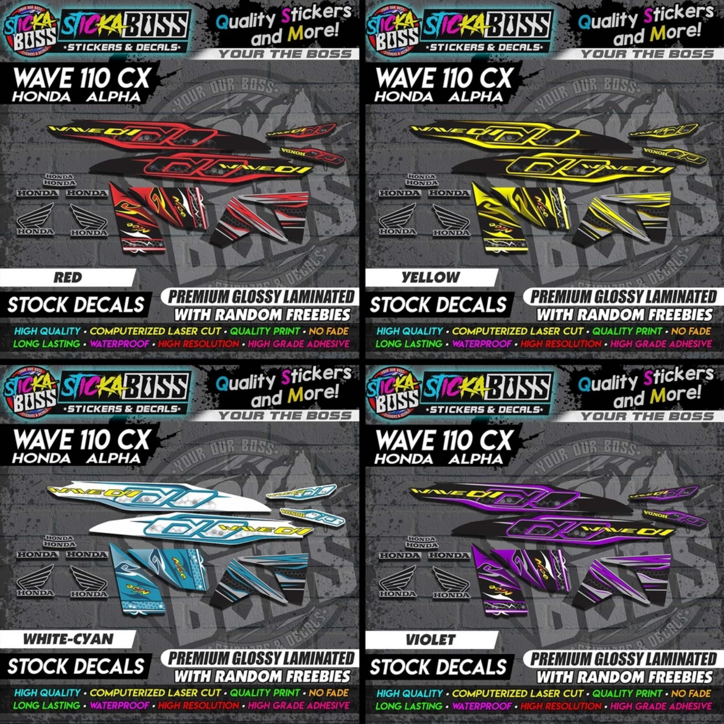 Honda Wave 110 Alpha CX (Stock Decals)【PREMIUM GLOSSY LAMINATED】