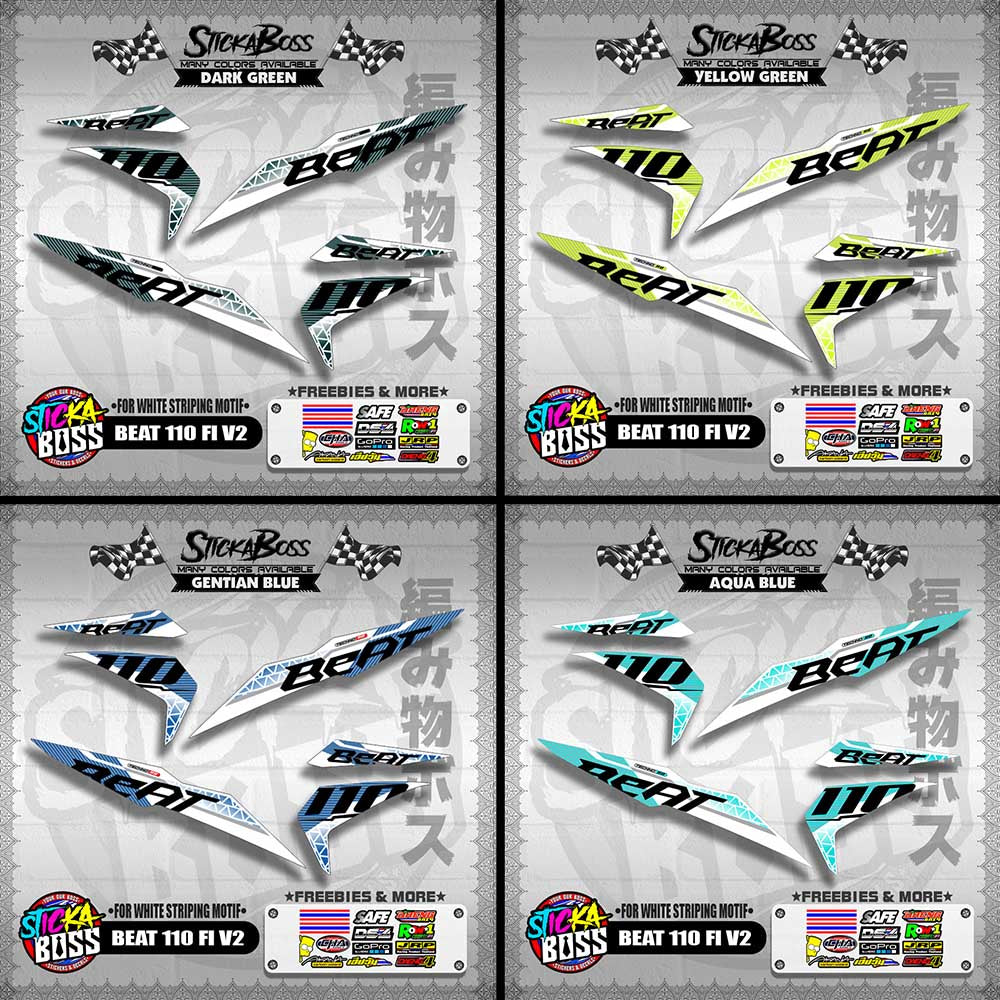 BEAT 110 FI V2 DECALS ( FOR WHITE STRIPING MOTIF ) [ PREMIUM GLOSSY LAMINATED ]【WITH FREEBIES】