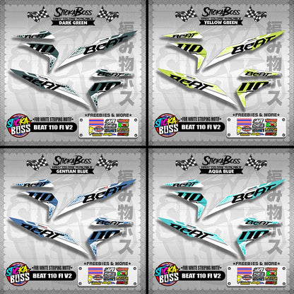 BEAT 110 FI V2 DECALS ( FOR WHITE STRIPING MOTIF ) [ PREMIUM GLOSSY LAMINATED ]【WITH FREEBIES】