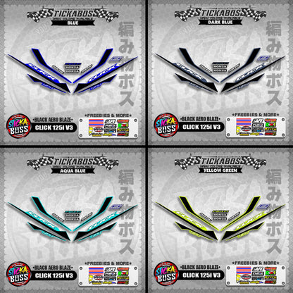 CLICK 125i V3 STICKER DECALS ( BLACK AERO BLAZE )【WITH FREEBIES】