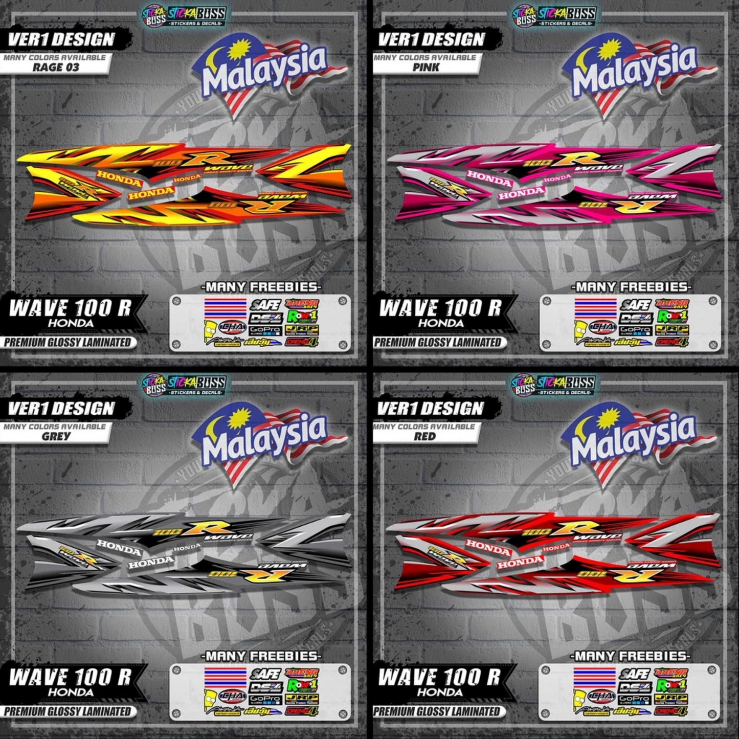 HONDA WAVE 100 R MALAYSIAN DECALS (Ver1 Design)【WITH FREEBIES】