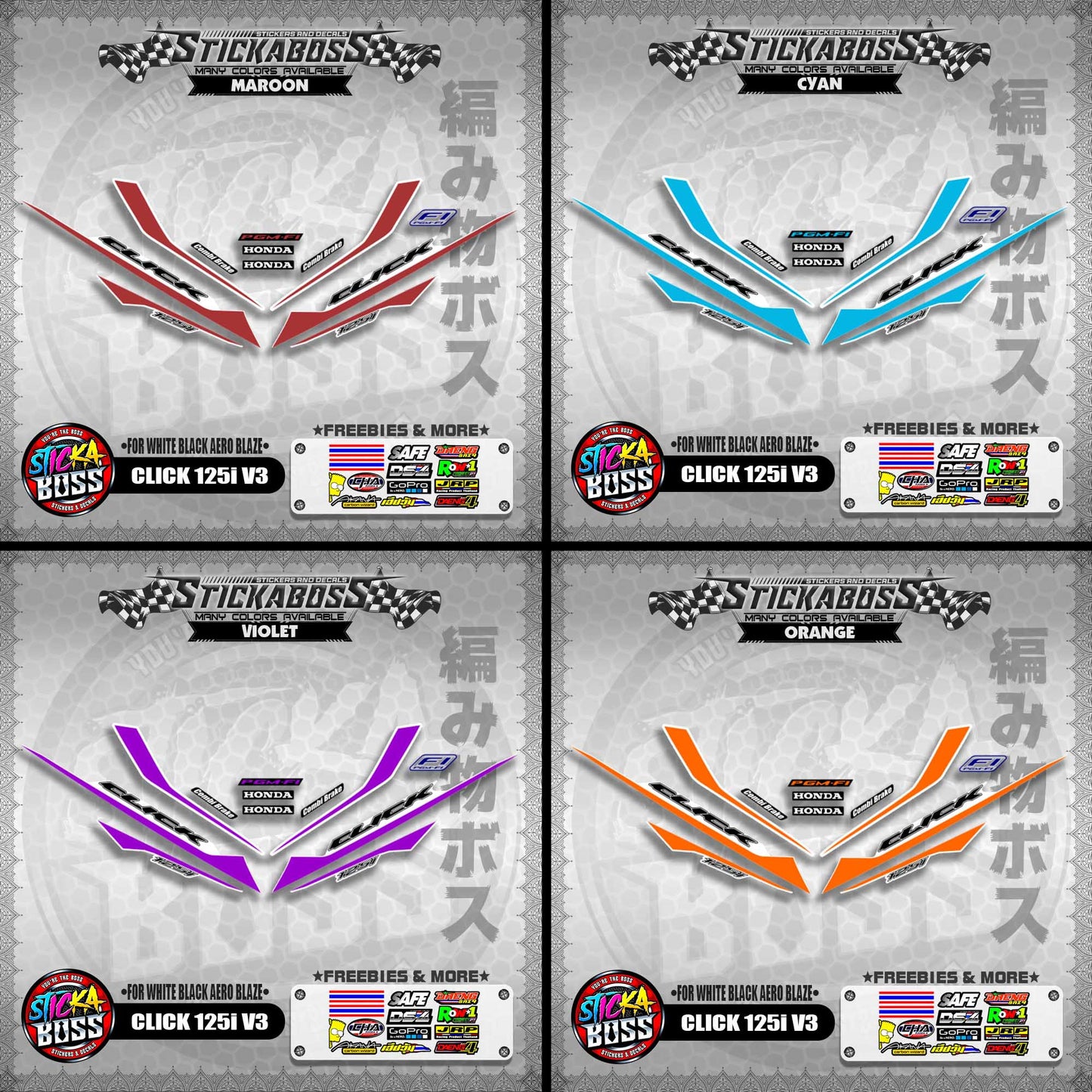 CLICK 125i V3 STICKER DECALS ( FOR WHITE BLACK AERO BLAZE )【WITH FREEBIES】