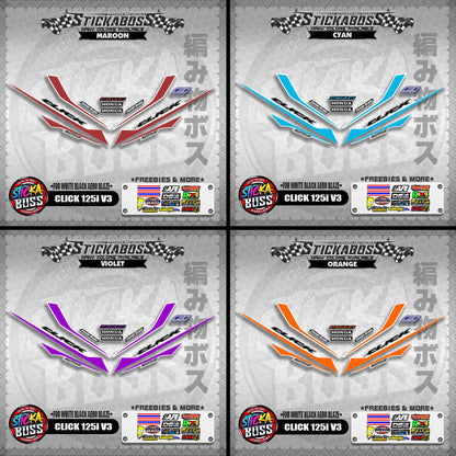 CLICK 125i V3 STICKER DECALS ( FOR WHITE BLACK AERO BLAZE )【WITH FREEBIES】