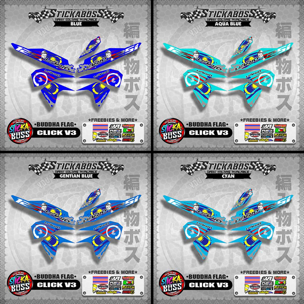 CLICK V3 MALAYSIAN STICKER DECALS ( BUDDHA FLAG )【WITH FREEBIES】