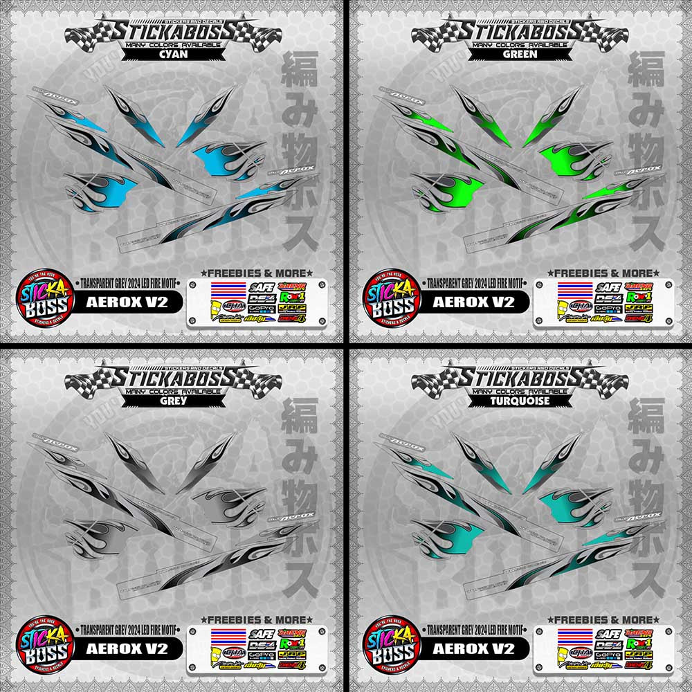 【PREMIUM UV PRINT】TRANSPARENT AEROX V2 DECALS ( GREY 2024 LED FIRE MOTIF )【WITH FREEBIES】