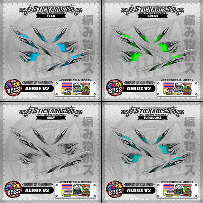 【PREMIUM UV PRINT】TRANSPARENT AEROX V2 DECALS ( GREY 2024 LED FIRE MOTIF )【WITH FREEBIES】