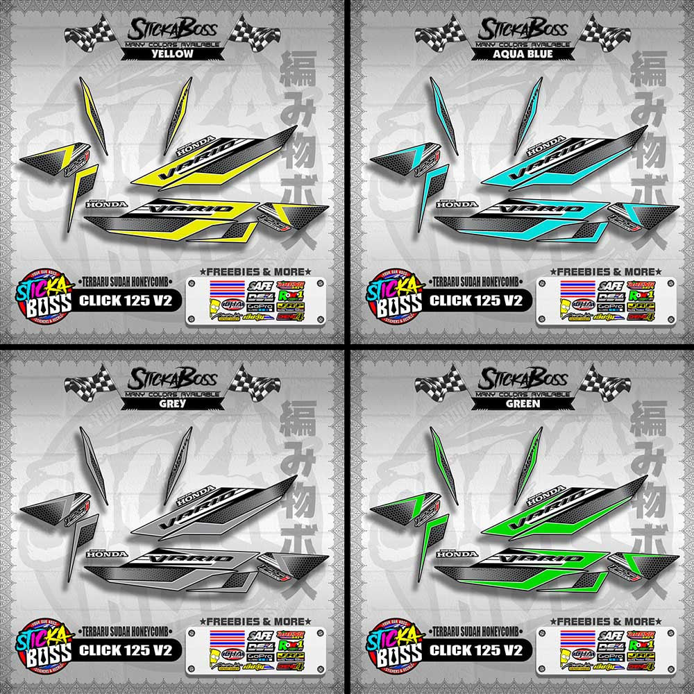 CLICK 125 V2 DECALS ( TERBARU SUDAH HONEYCOMB )【WITH FREEBIES】