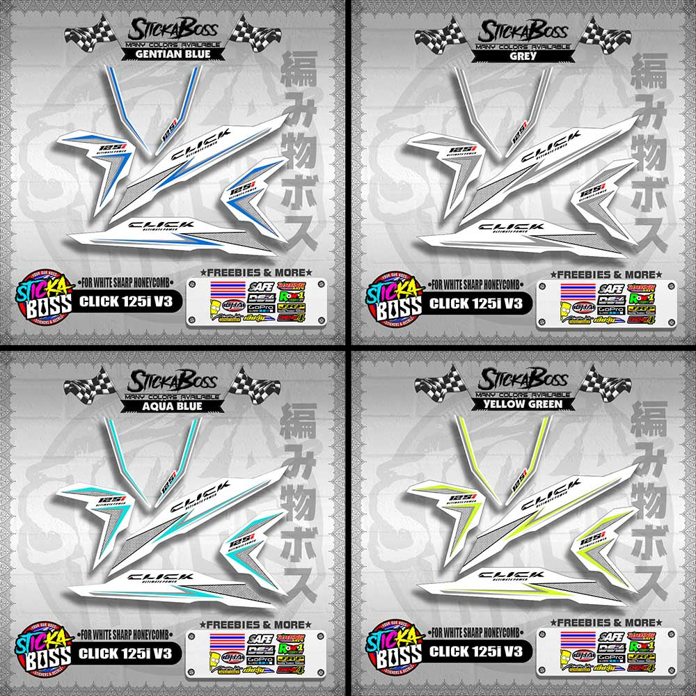 CLICK 125i V3 DECALS ( FOR WHITE SHARP HONEYCOMB )【WITH FREEBIES】